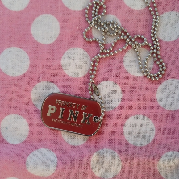 PINK Vintage Dog Tag Necklace Htf - Picture 1 of 3